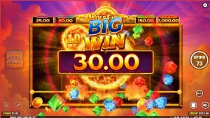 Tampilan layar permainan slot Wolf Fury Fire Blitz dengan simbol buah dan serigala